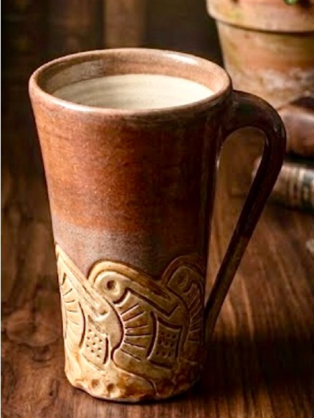 Pottery Mug Stoneware Artisan Handmade Earth Tones Coffee Cup Signed Ceramic